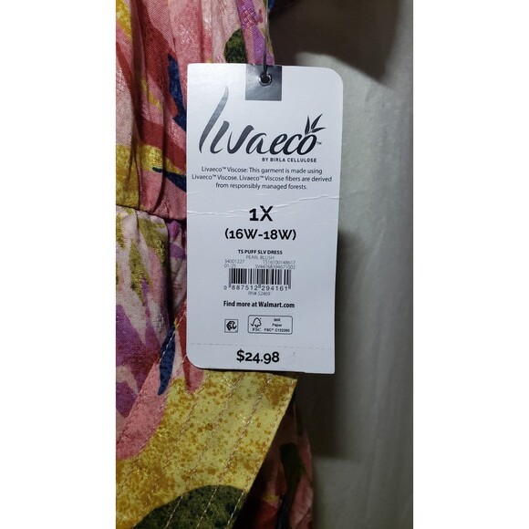 Terra & Sky Women's 1X (16W-18W) Plus Size Puff Sleeve Pearl Blush Floral Dress - Picture 5 of 11